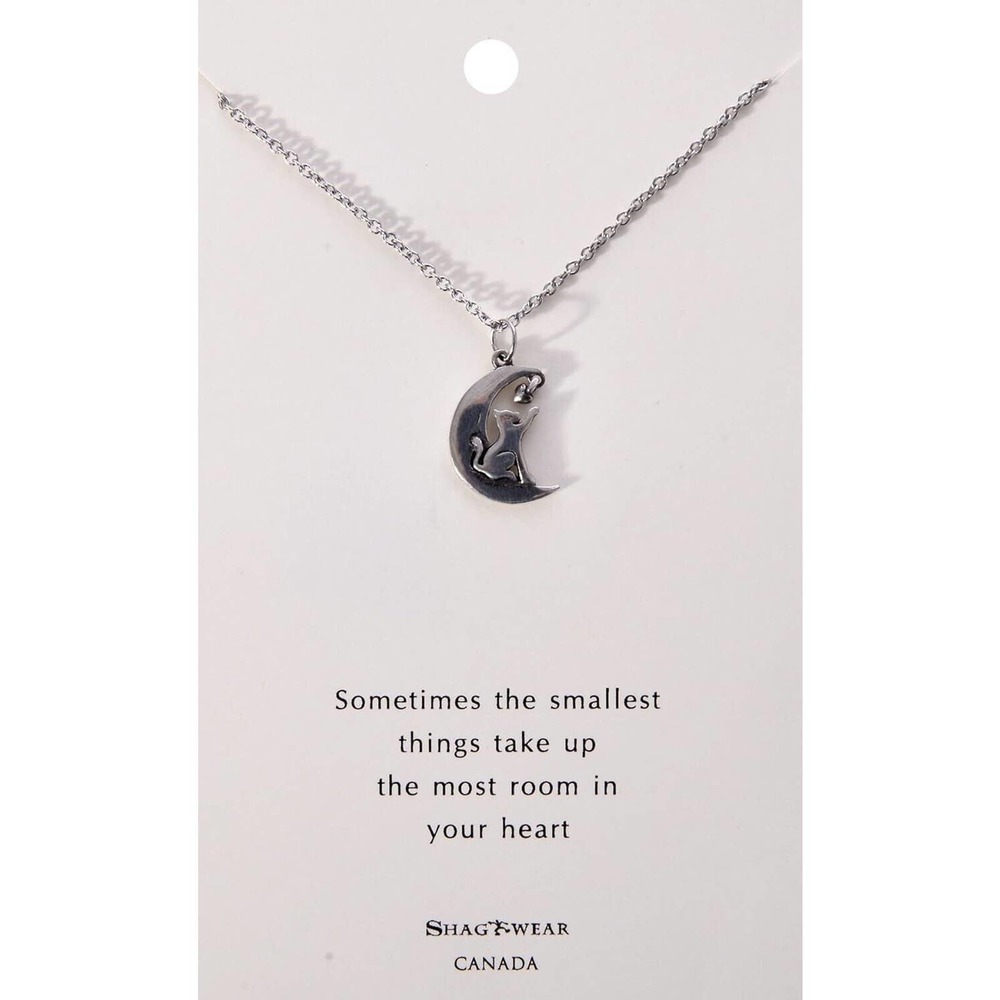 Shag Wear Favorite Animal Impulsive Quote Pendant Necklace - Cat on Moon NEW